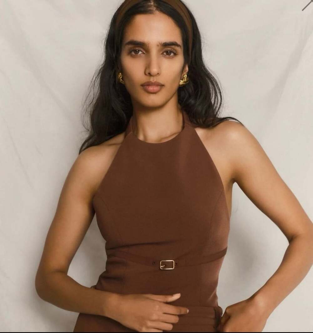Meshki Letitia Suiting Halter Top With Buckle Size S Wood